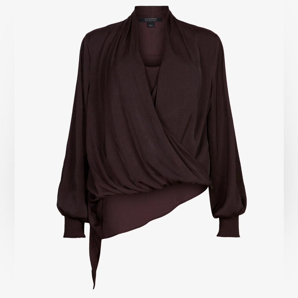 ALLSAINTS Abi Long Sleeve Draped Wrap Over Top Blouse Beautiful Size 6 New w/tag